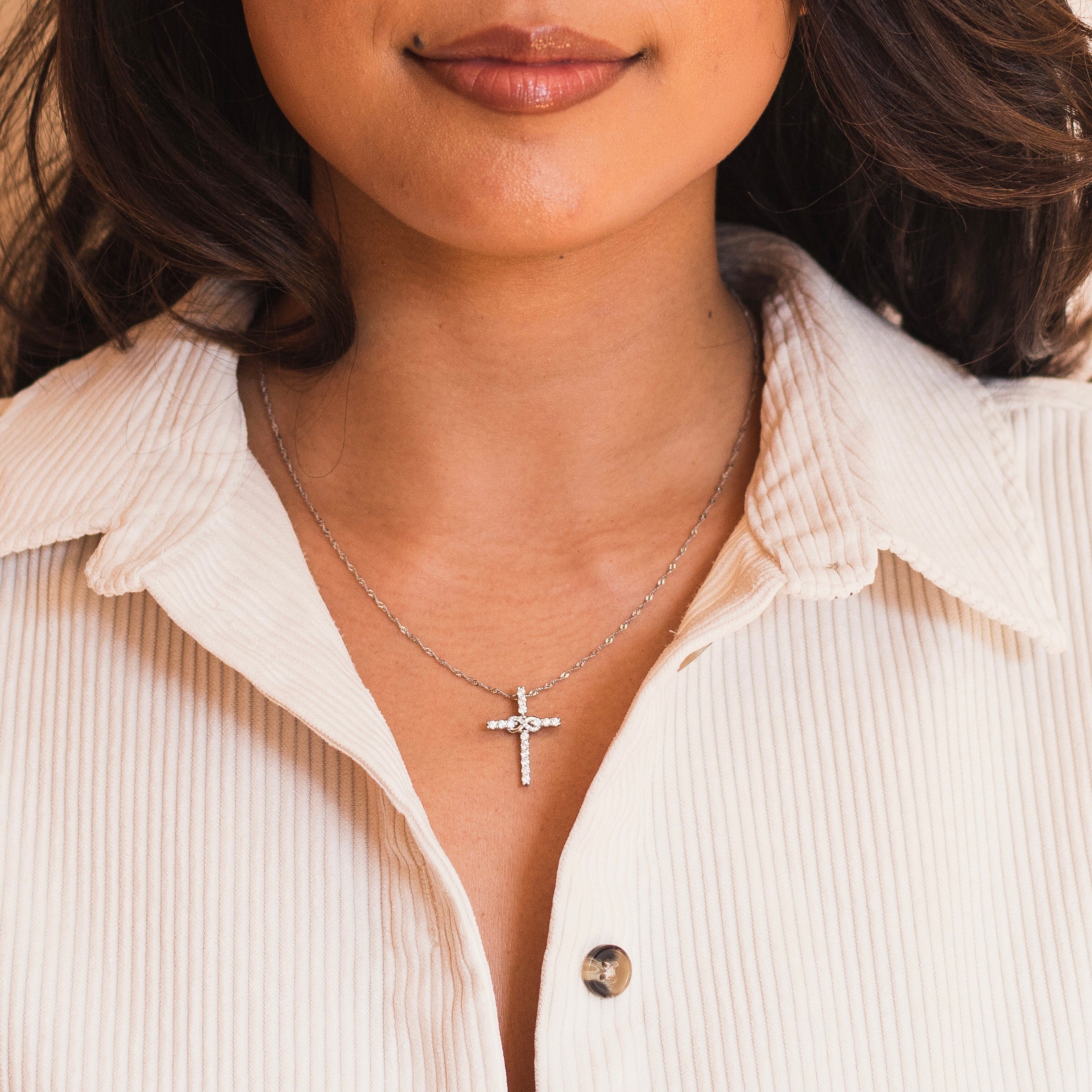Anastasia Sterling Silver Cross Necklace with Infinity Symbol 