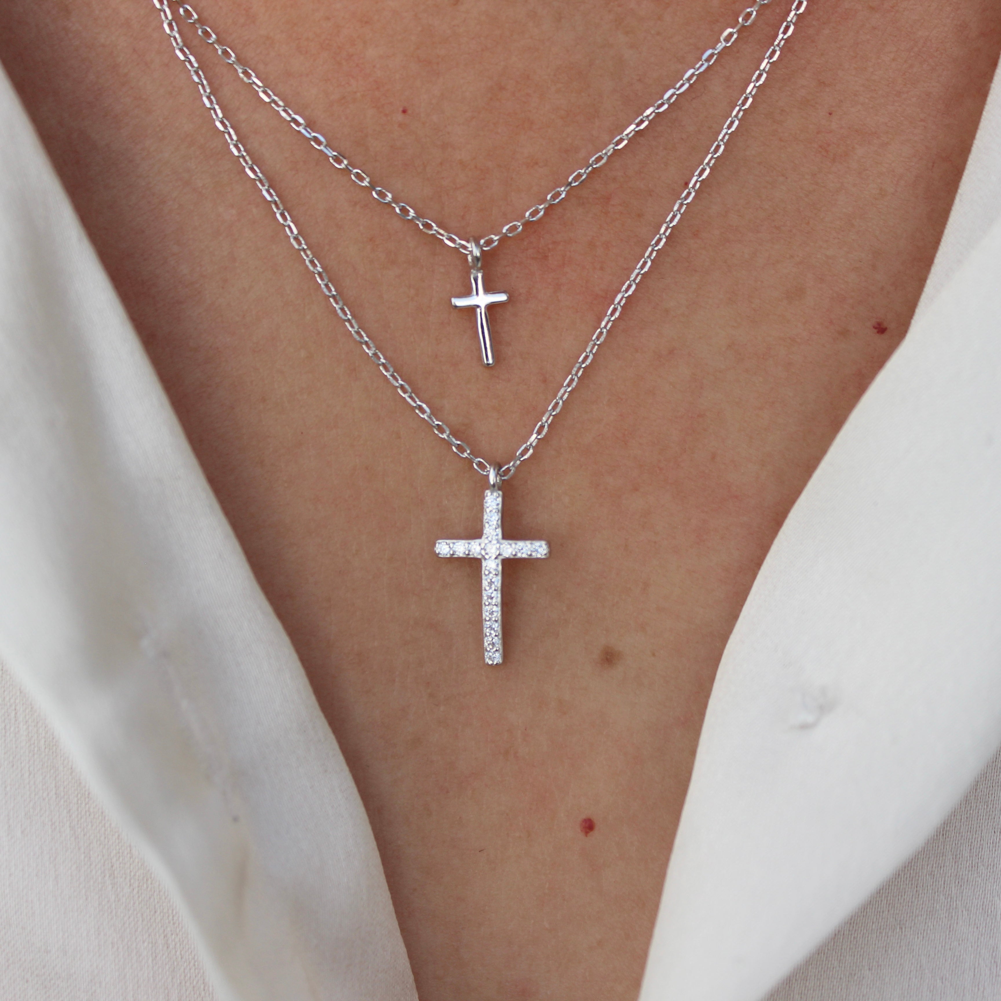 Skylar Sterling Silver Layer Double Cross Necklace Silver