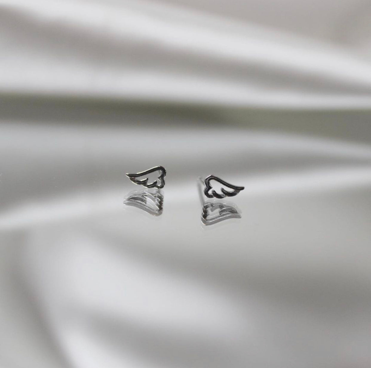 Caily Sterling Silver Minimal Angel Wing Stud Earrings Silver